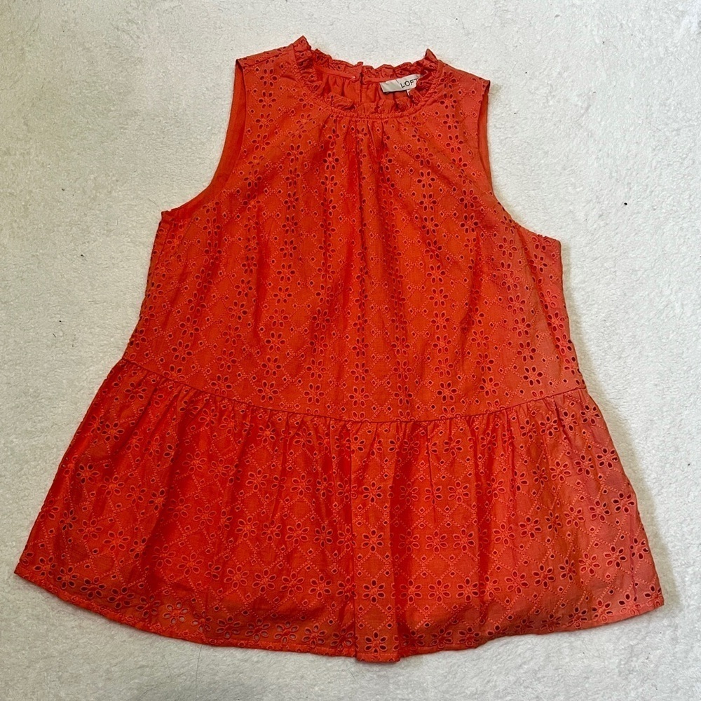 LOFT NWT Coral Eyelet Lace Peplum Tank Top - Small - Picture 2 of 11